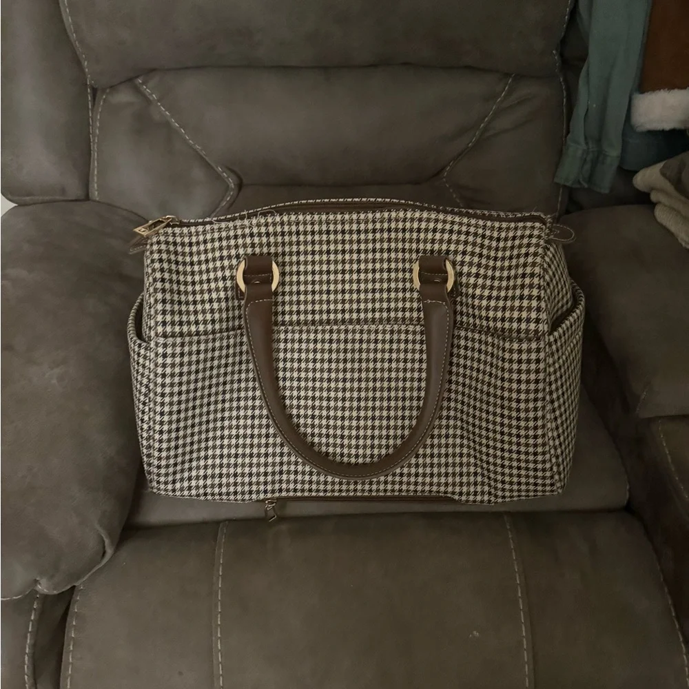 London Fog Brown and Beige Houndstooth Duffel Bag